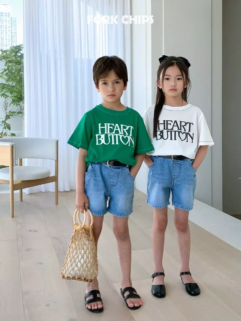Fork Chips - Korean Children Fashion - #magicofchildhood - Heart Button Tee - 6