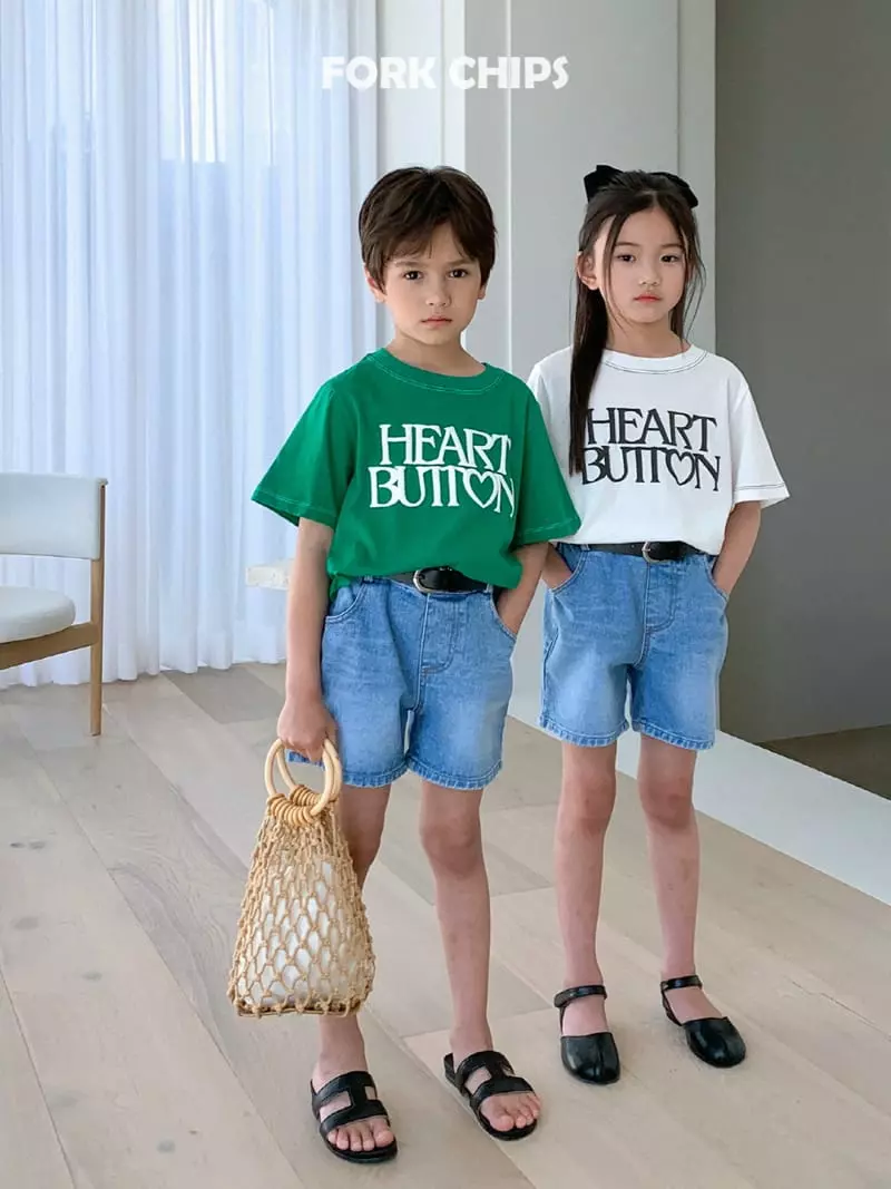 Fork Chips - Korean Children Fashion - #minifashionista - Heart Button Tee - 7