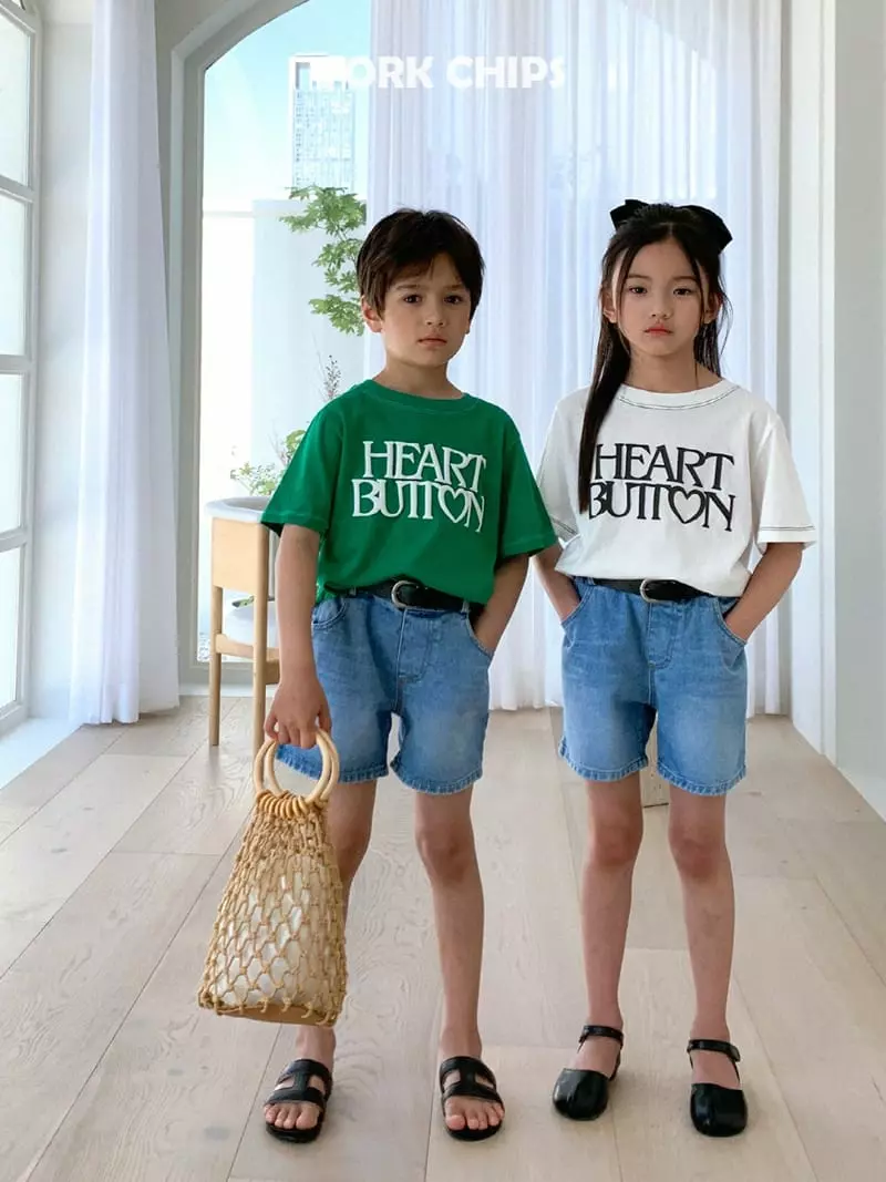 Fork Chips - Korean Children Fashion - #prettylittlegirls - Heart Button Tee - 8
