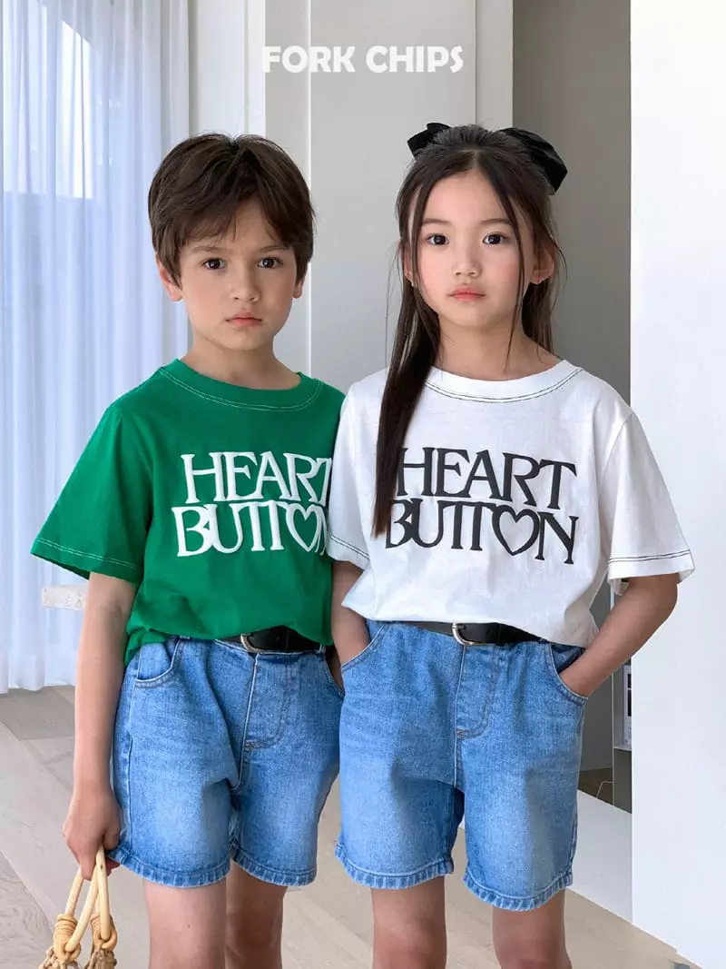 Fork Chips - Korean Children Fashion - #stylishchildhood - Heart Button Tee - 11