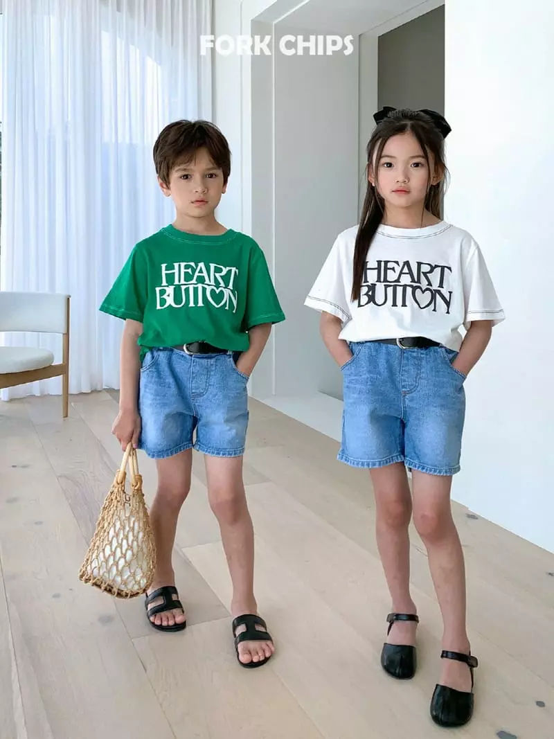 Fork Chips - Korean Children Fashion - #todddlerfashion - Heart Button Tee - 9