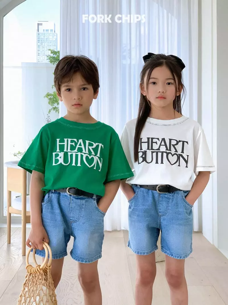 Fork Chips - Korean Children Fashion - #toddlerclothing - Heart Button Tee - 10