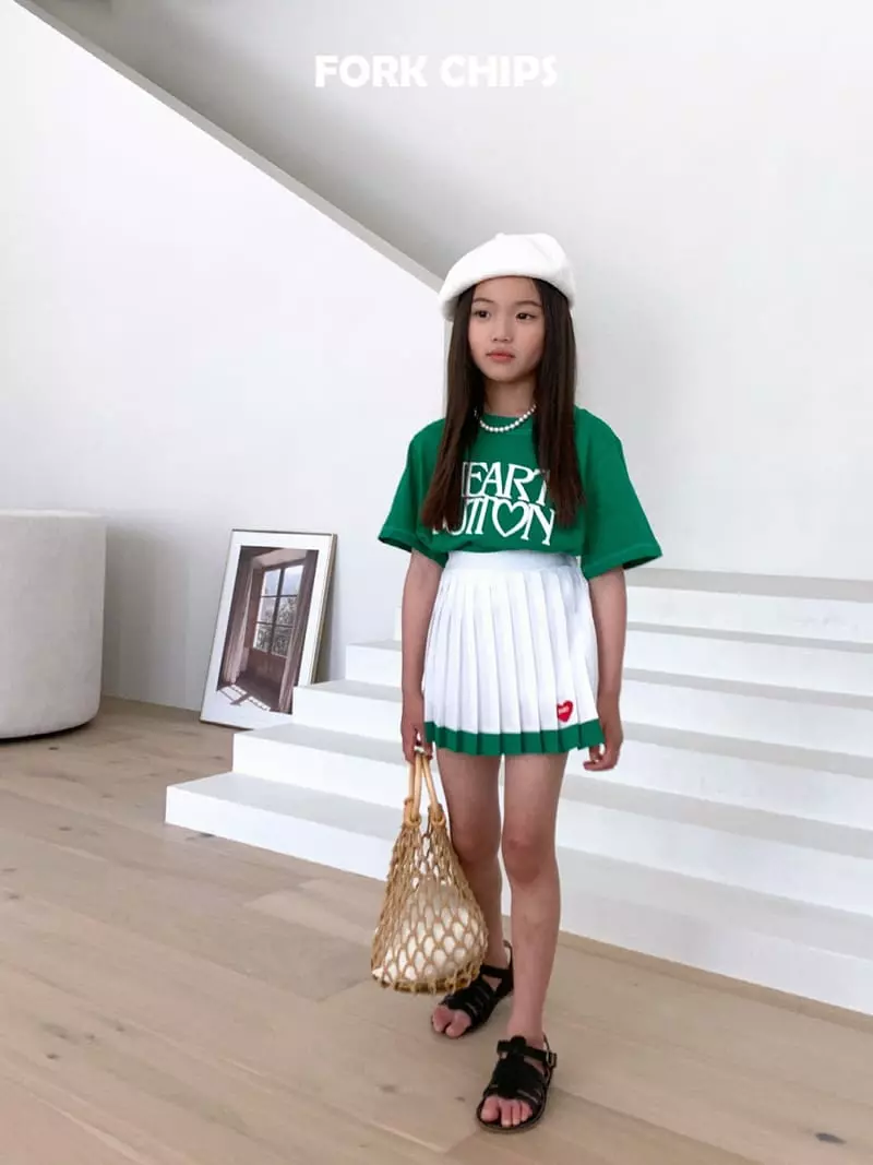 Fork Chips - Korean Children Fashion - #toddlerclothing - Patch Pleats Skirt