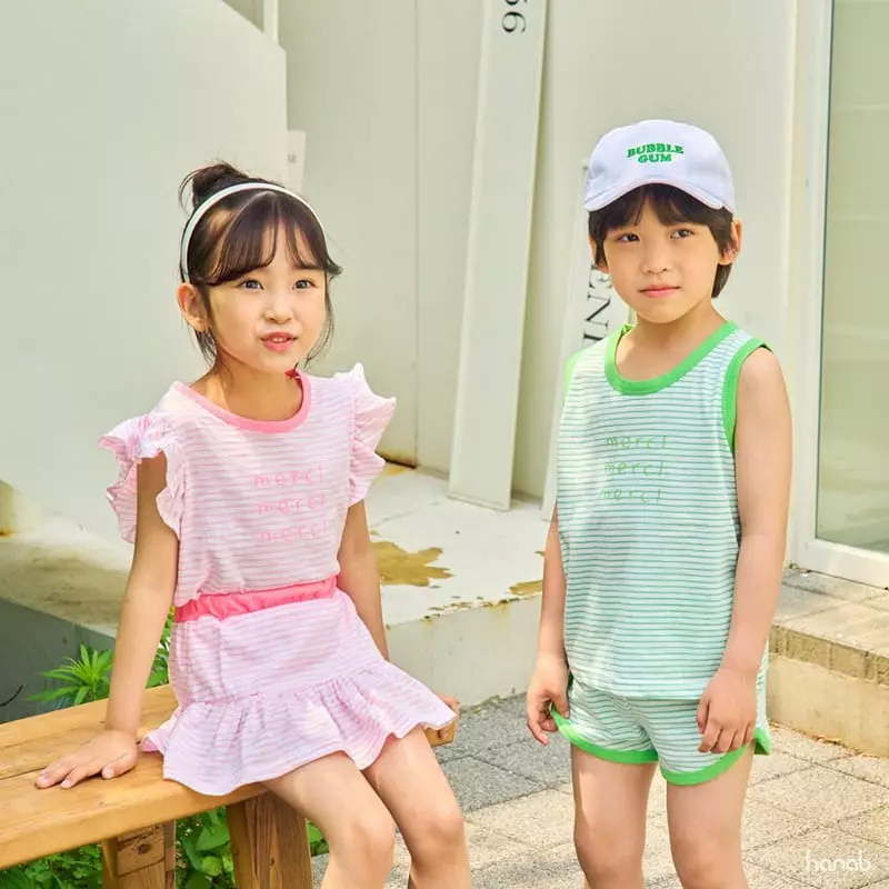Hanab - Korean Children Fashion - #Kfashion4kids - Stripes Merci Top Bottom Set - 8
