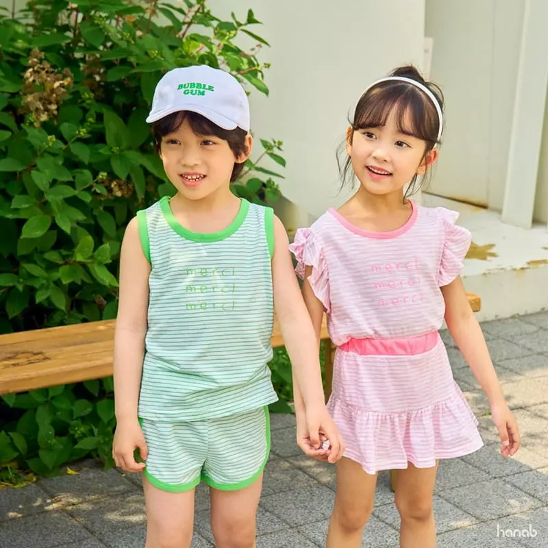 Hanab - Korean Children Fashion - #designkidswear - Stripes Merci Top Bottom Set - 2