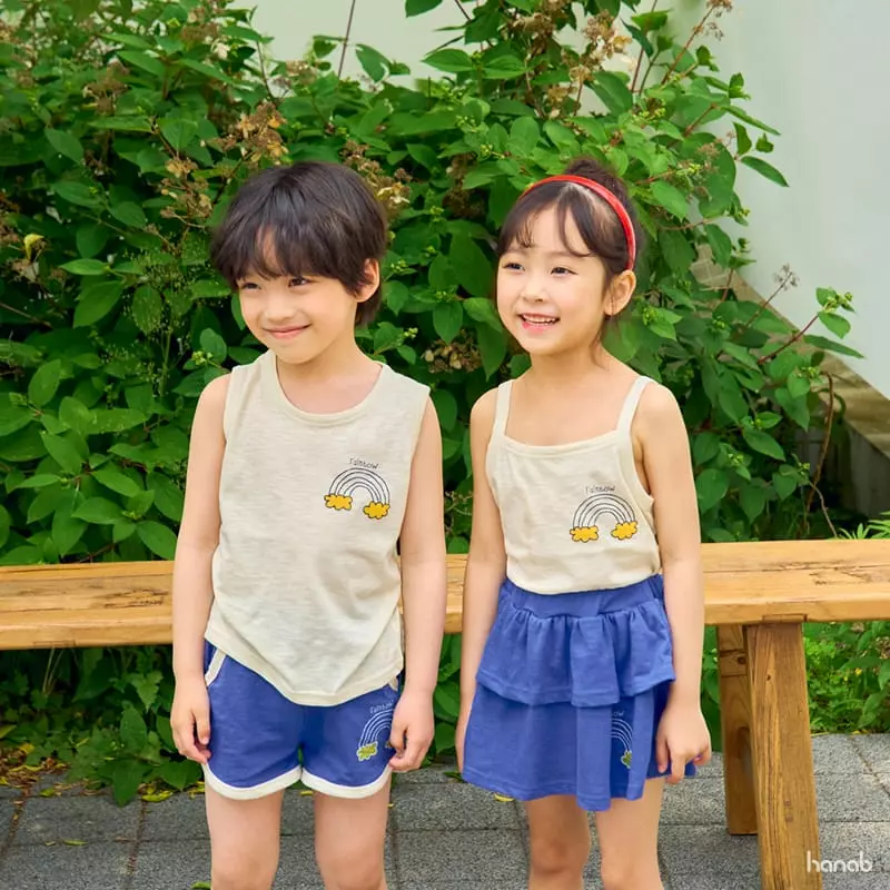 Hanab - Korean Children Fashion - #designkidswear - Blue Rainbow Top Bottom Set - 3