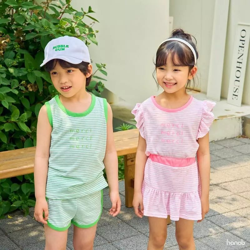 Hanab - Korean Children Fashion - #discoveringself - Stripes Merci Top Bottom Set - 4