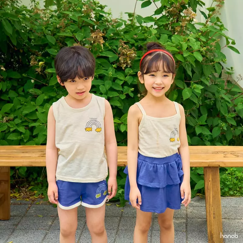 Hanab - Korean Children Fashion - #fashionkids - Blue Rainbow Top Bottom Set - 5