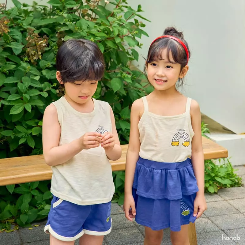Hanab - Korean Children Fashion - #kidsshorts - Blue Rainbow Top Bottom Set - 6
