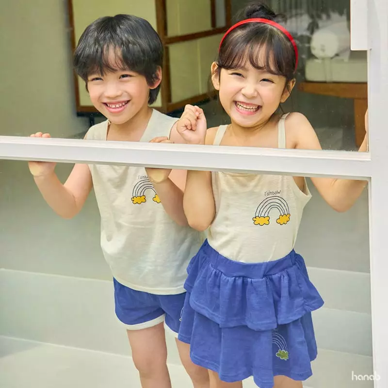 Hanab - Korean Children Fashion - #minifashionista - Blue Rainbow Top Bottom Set - 12