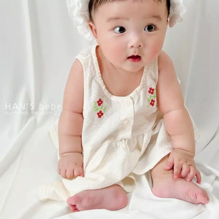 Han's - Korean Baby Fashion - #babylifestyle - Bebe Embo Embroidery One-piece - 5