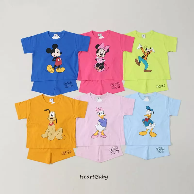 Heart Baby - Korean Children Fashion - #designkidswear - Micket And Friends Top Bottom Set - 2