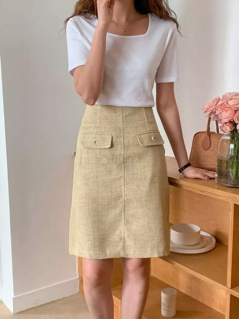 Hither - Korean Women Fashion - #momslook - Wood Pocket Skirt