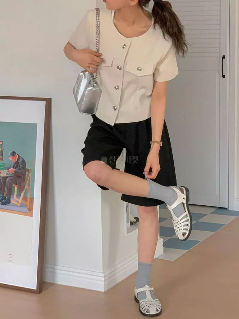 Hither - Korean Women Fashion - #momslook - Summer Twid Short Sleeves Jacket - 2