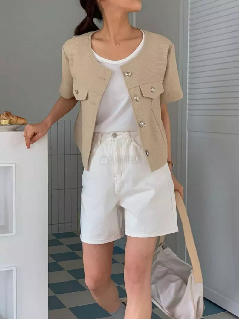 Hither - Korean Women Fashion - #restrostyle - Cream Half Pants - 2