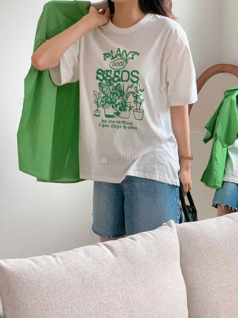 Hither - Korean Women Fashion - #vintageinspired - Plant Tee - 2