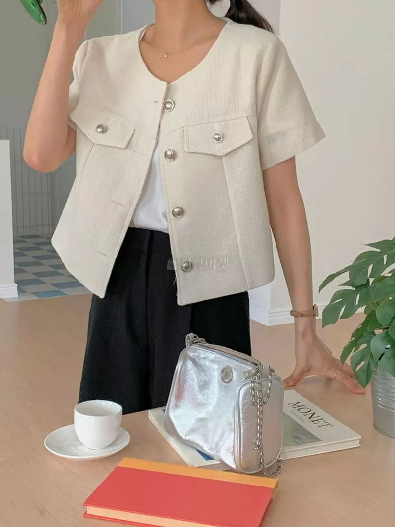 Hither - Korean Women Fashion - #womensfashion - Summer Twid Short Sleeves Jacket