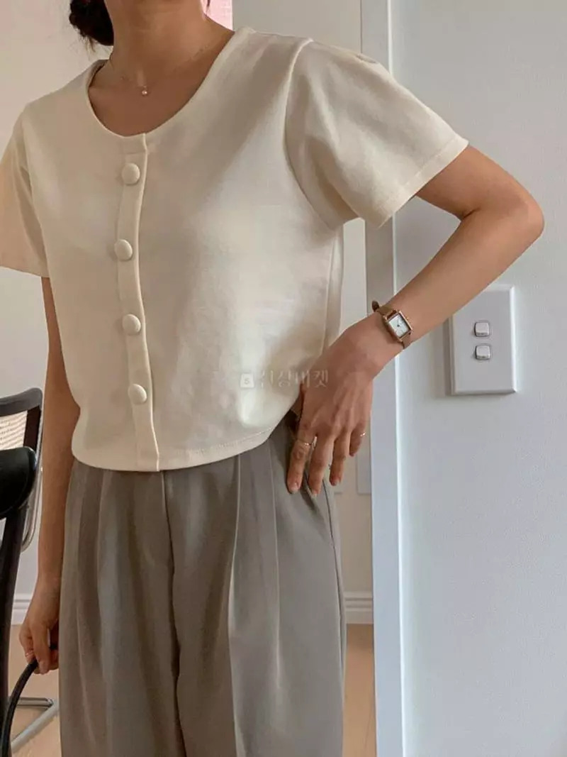 Hither - Korean Women Fashion - #momslook - Chucream Button Tee - 4