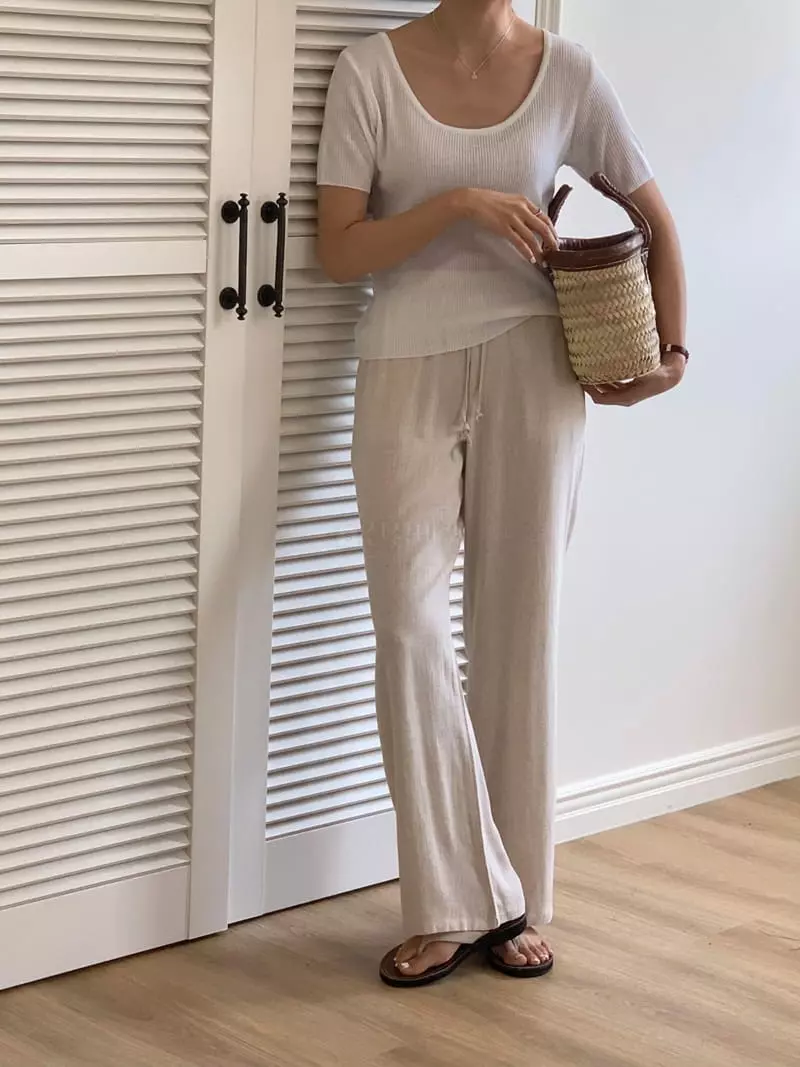 Hither - Korean Women Fashion - #womensfashion - Be To Linen Banding Pants - 2