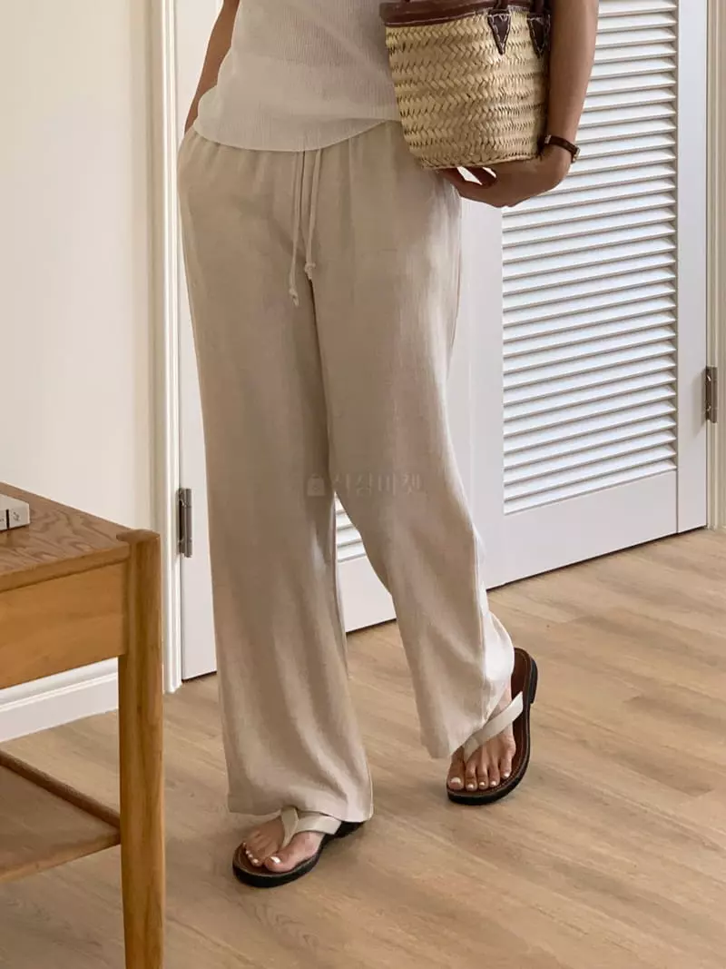 Hither - Korean Women Fashion - #momslook - Be To Linen Banding Pants - 4