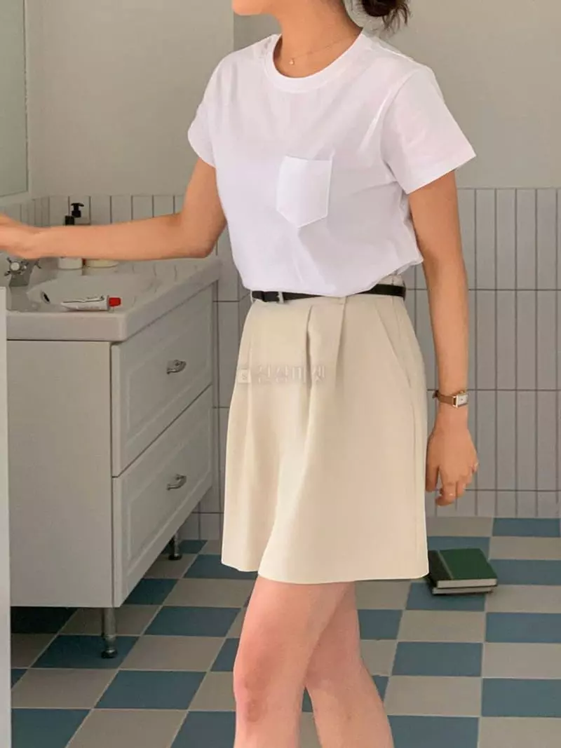 Hither - Korean Women Fashion - #momslook - Mini Pocket Tee - 4