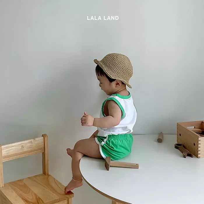 Lalaland - Korean Baby Fashion - #babyclothing - Bebe Apple Piping TOp Bottom Set - 12