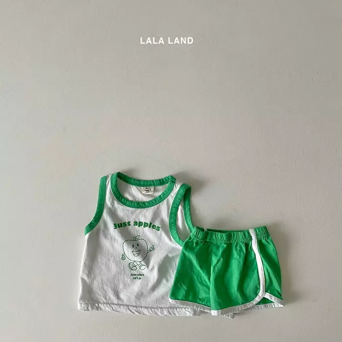 Lalaland - Korean Baby Fashion - #babyootd - Bebe Apple Piping TOp Bottom Set - 3