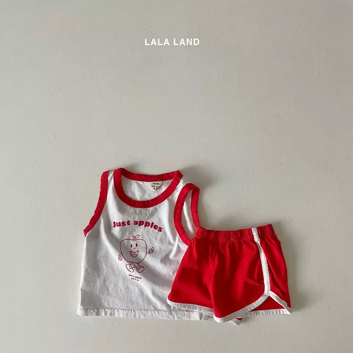 Lalaland - Korean Baby Fashion - #babyootd - Bebe Apple Piping TOp Bottom Set - 4