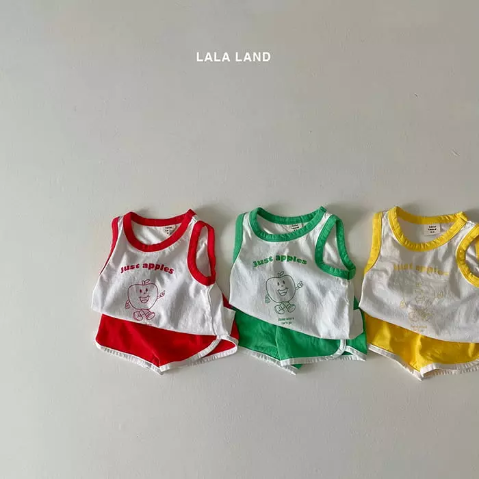 Lalaland - Korean Baby Fashion - #babyoutfit - Bebe Apple Piping TOp Bottom Set - 5