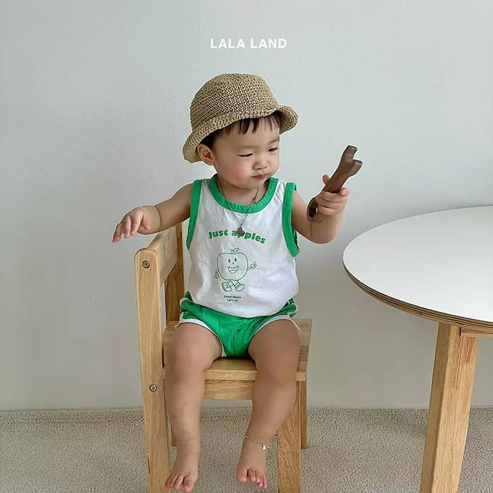 Lalaland - Korean Baby Fashion - #babywear - Bebe Apple Piping TOp Bottom Set - 6
