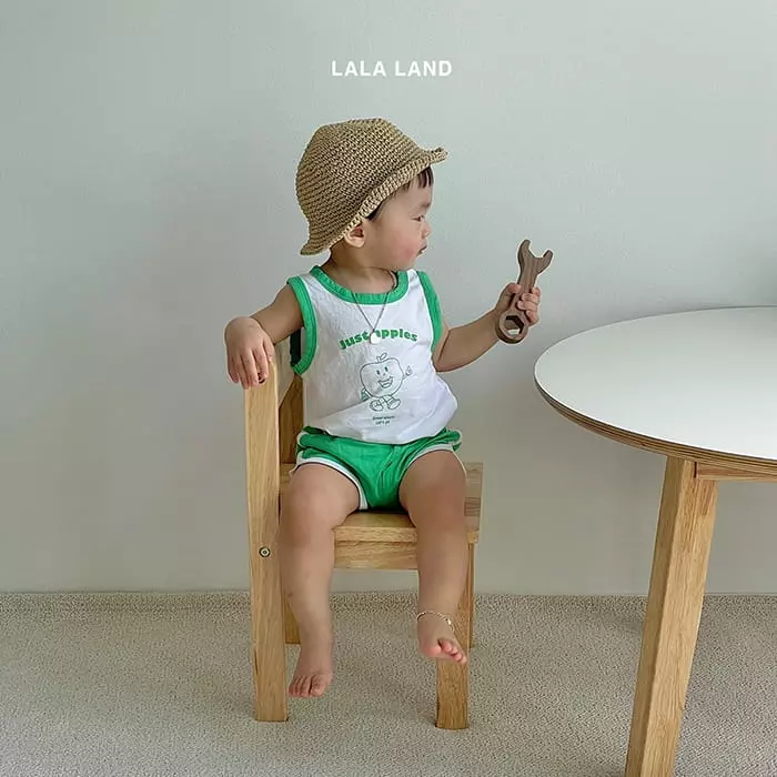 Lalaland - Korean Baby Fashion - #onlinebabyboutique - Bebe Apple Piping TOp Bottom Set - 7