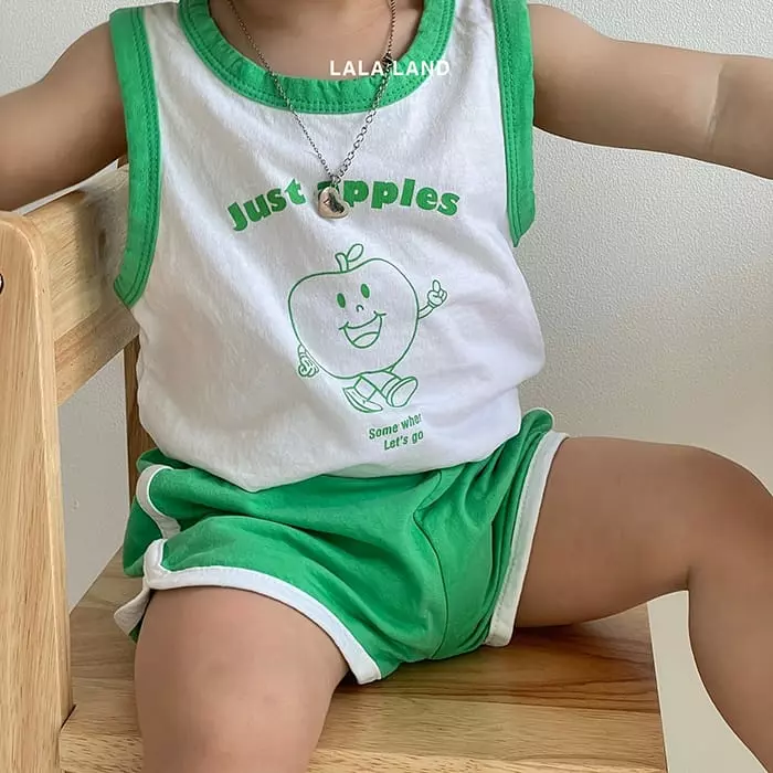 Lalaland - Korean Baby Fashion - #onlinebabyshop - Bebe Apple Piping TOp Bottom Set - 8