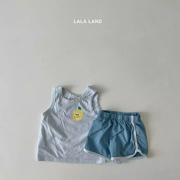 Lalaland - Korean Children Fashion - #discoveringself - Fruit Sleeveless Top Bottom Set - 2