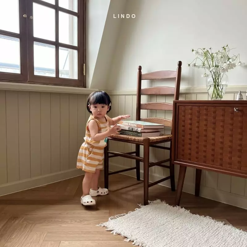 Lindo - Korean Children Fashion - #childofig - Big Stripes Sleeveless Top Bottom Set - 3