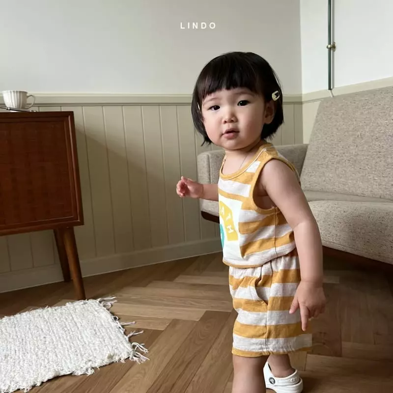Lindo - Korean Children Fashion - #childofig - Big Stripes Sleeveless Top Bottom Set - 4