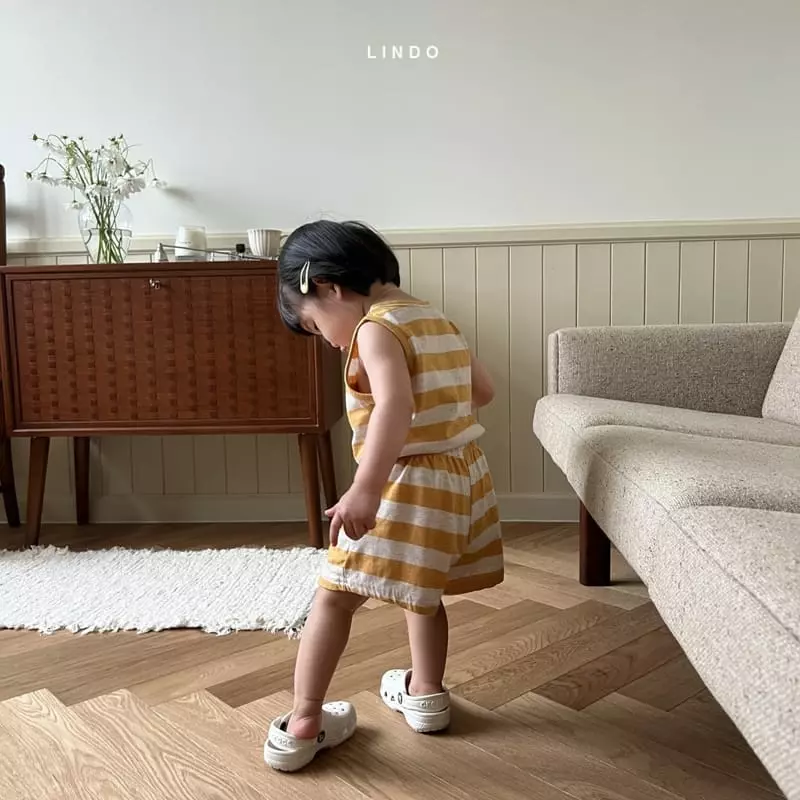 Lindo - Korean Children Fashion - #childrensboutique - Big Stripes Sleeveless Top Bottom Set - 5