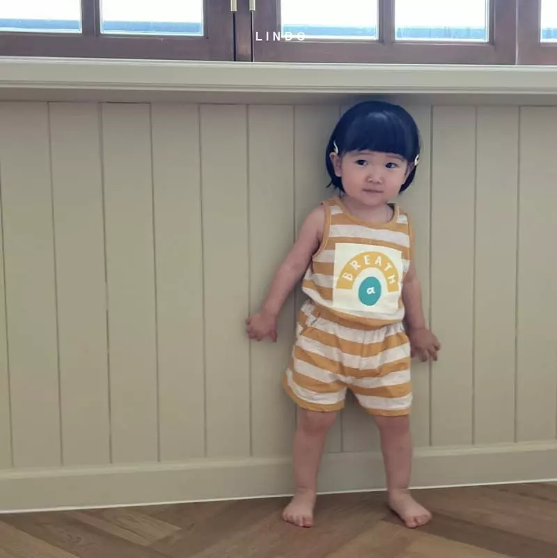 Lindo - Korean Children Fashion - #designkidswear - Big Stripes Sleeveless Top Bottom Set - 6