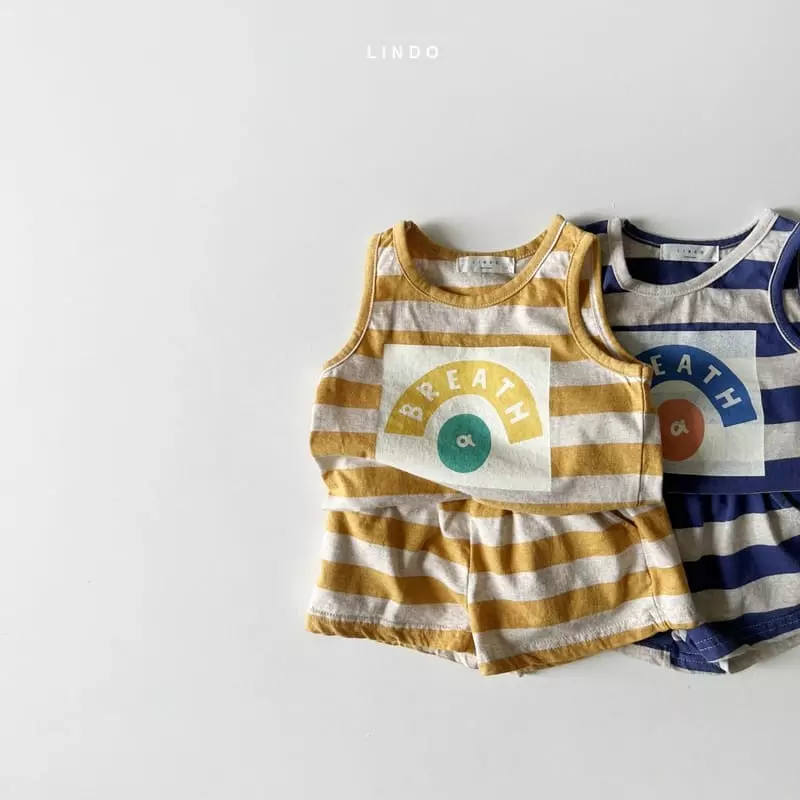 Lindo - Korean Children Fashion - #discoveringself - Big Stripes Sleeveless Top Bottom Set - 7