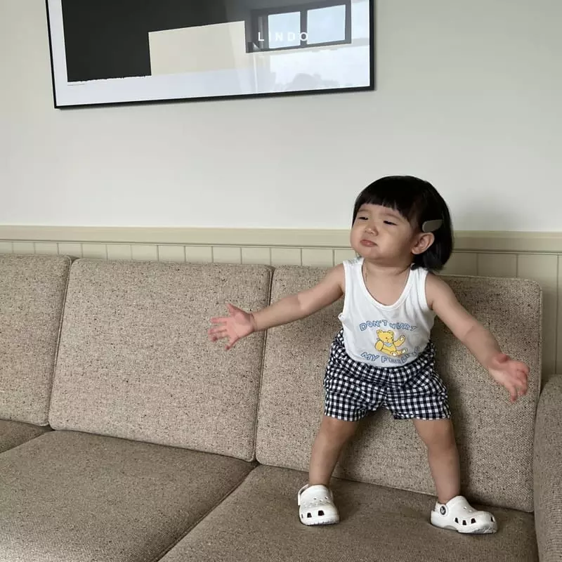 Lindo - Korean Children Fashion - #kidsshorts - Bear Sleeveless Top Bottom Set - 5