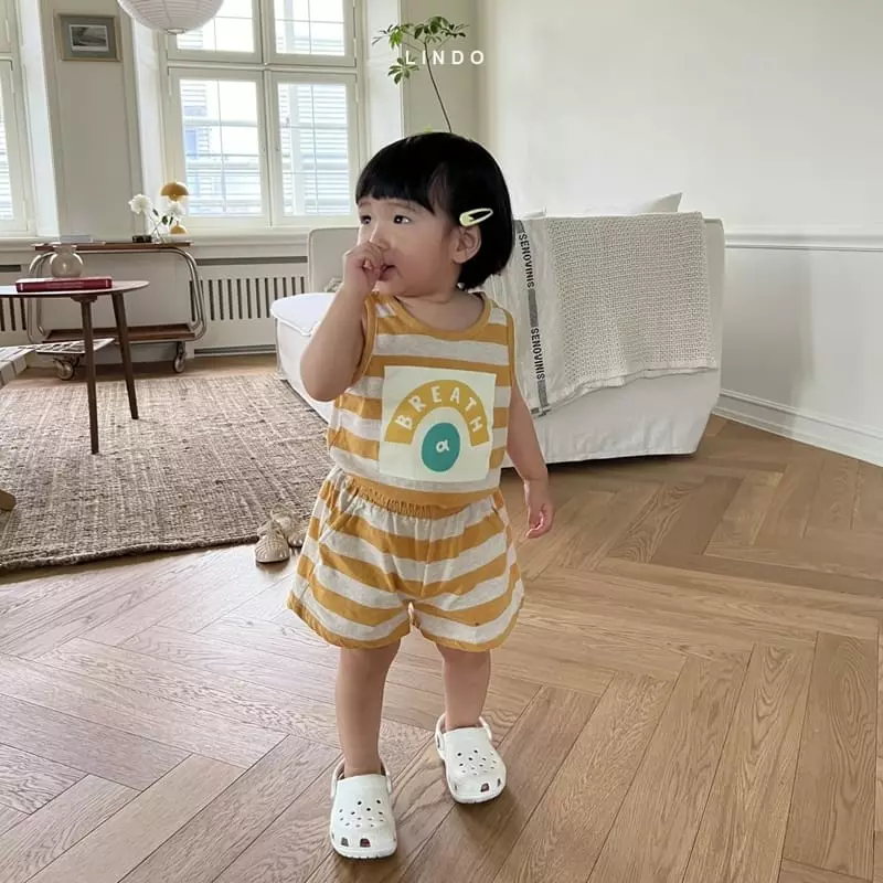 Lindo - Korean Children Fashion - #minifashionista - Big Stripes Sleeveless Top Bottom Set