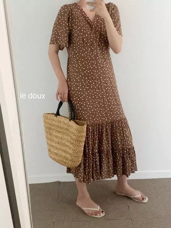 Melon Switch - Korean Women Fashion - #momslook - Mom Brownie Small Flower One-piece