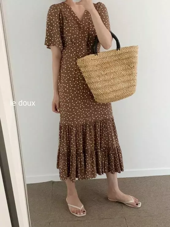 Melon Switch - Korean Women Fashion - #momslook - Mom Brownie Small Flower One-piece - 3