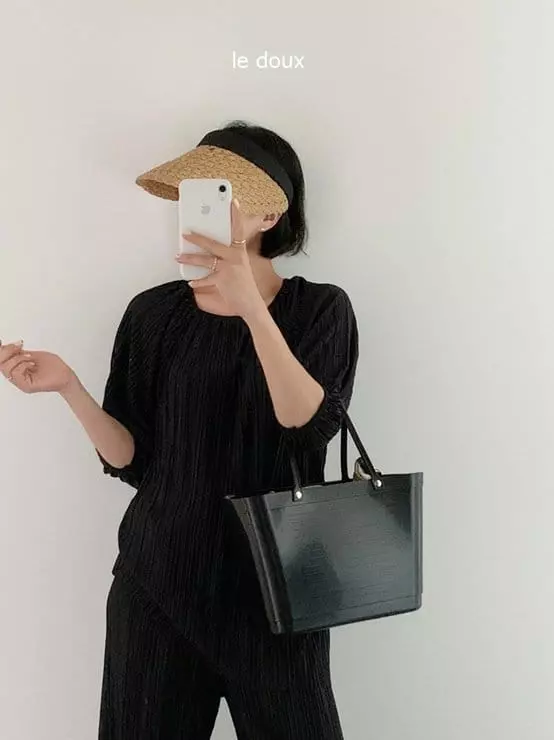 Melon Switch - Korean Women Fashion - #thelittlethings - Mom Puff Pleats Top Bottom Set - 11