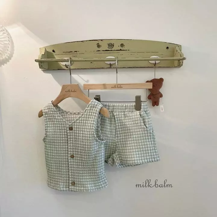 Milk Balm - Korean Children Fashion - #stylishchildhood - Milk Check Top Bottom Set - 4
