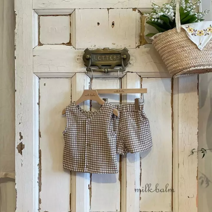 Milk Balm - Korean Children Fashion - #designkidswear - Milk Check Top Bottom Set - 6