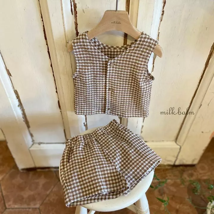 Milk Balm - Korean Children Fashion - #discoveringself - Milk Check Top Bottom Set - 7