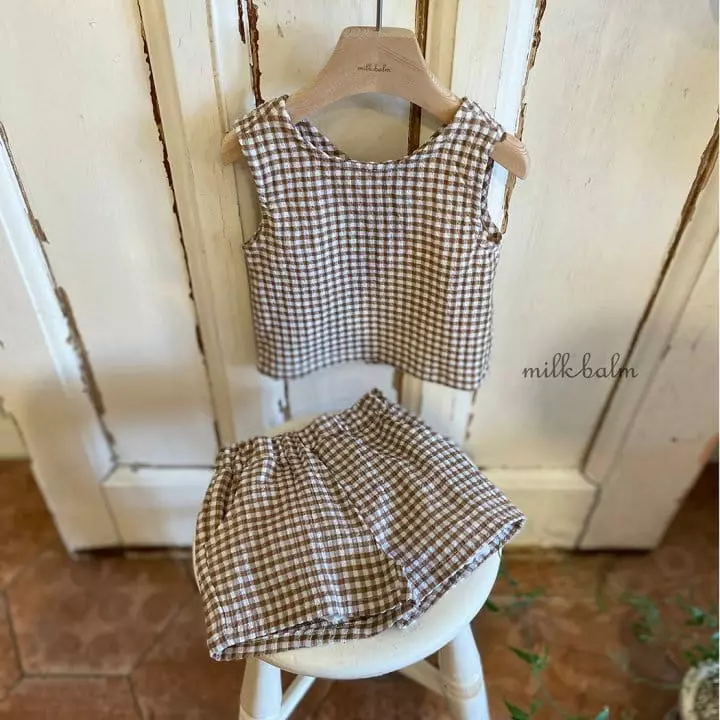 Milk Balm - Korean Children Fashion - #fashionkids - Milk Check Top Bottom Set - 8