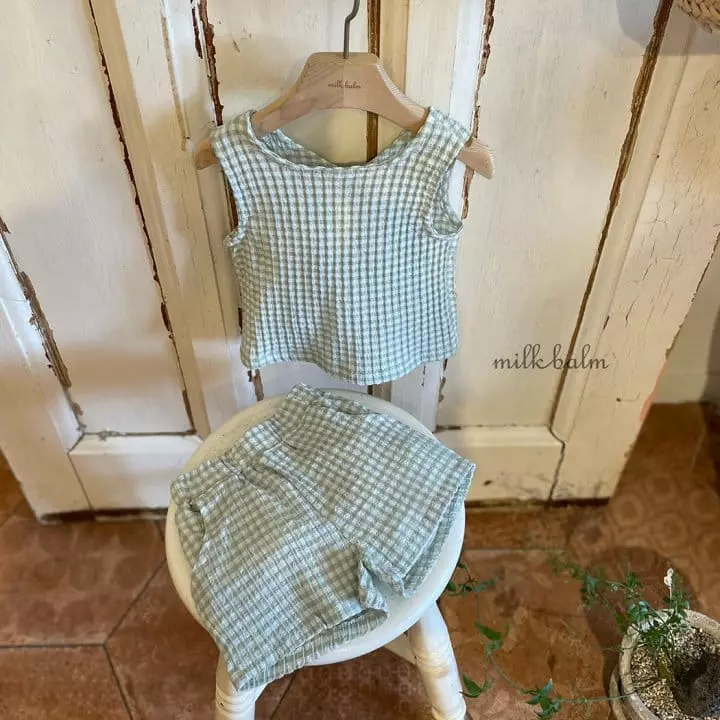 Milk Balm - Korean Children Fashion - #kidsshorts - Milk Check Top Bottom Set - 9