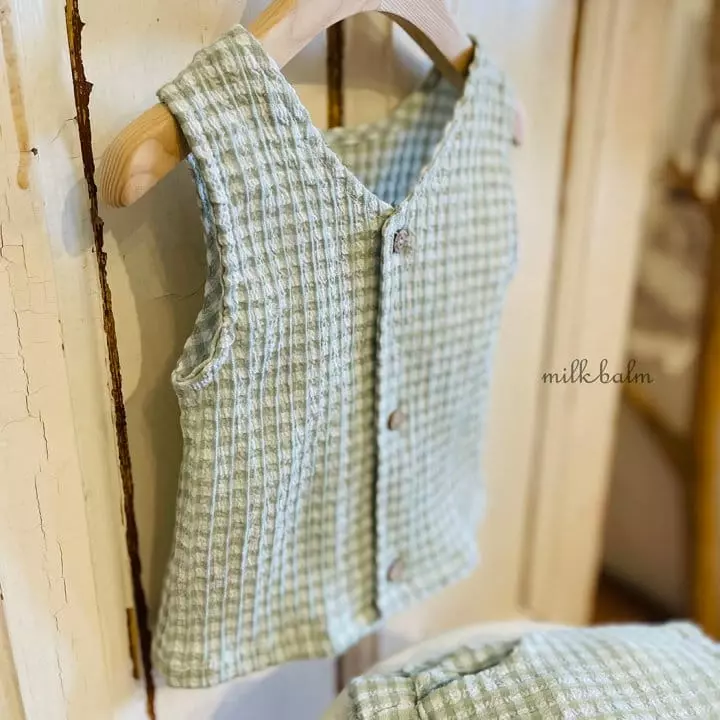 Milk Balm - Korean Children Fashion - #kidzfashiontrend - Milk Check Top Bottom Set - 11