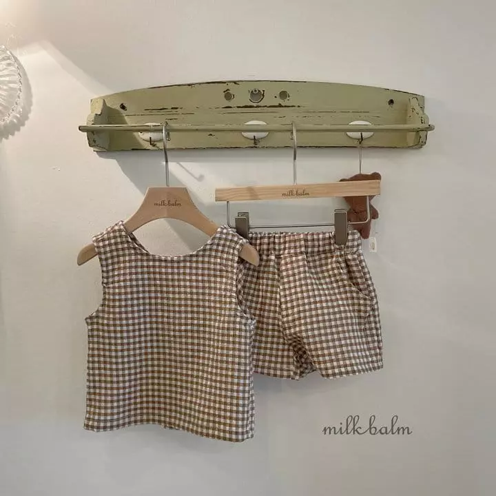 Milk Balm - Korean Children Fashion - #stylishchildhood - Milk Check Top Bottom Set - 3